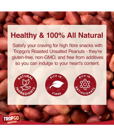 Tropgo Roasted Unsalted Peanuts 200g Tub - Peanuts in Resealable and Recyclable Tub - Wholesome Trail Mix with Fibre Protein and Essential Minerals - Healthy Nuts for All Ages - Buy Online on SooperMarket.com