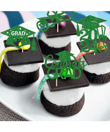 Rsstarxi 24 Pack 2024 Graduation Cupcake Toppers Glitter Congrats Grad 2024 Graduation Cap Diploma Cupcake Picks for Class of 2024 Graduation Theme Party Cake Decorations Green - Buy Online on SooperMarket.com