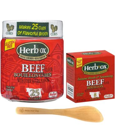 Herb Ox Beef Bouillon, 25 Cubes and 8 Packets (Pack of 2) - with Make Your Day Mini Bamboo Spatula