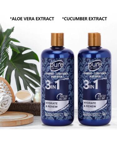 Men's 3-in-1 Body Wash Shampoo Conditioner Combo - Shower Gel for Body, Hair & Face - Paraben & Sulfate Free - 2 Pack - Buy Online on SooperMarket.com