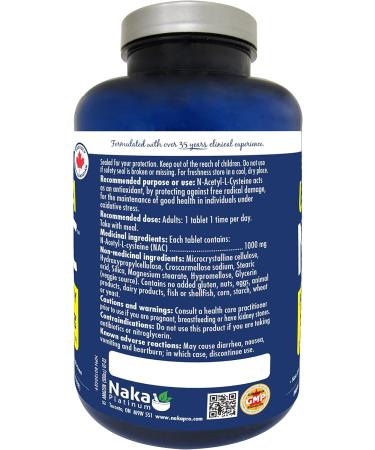 Naka Platinum Ultra NAC (N-Acetyl-L-cysteine) Max Potency 1000 mg per tablet - BONUS SIZE 180 tablets (150+30 FREE) - Buy Online on SooperMarket.com