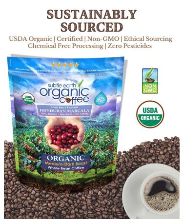 Subtle Earth Organic Medium-Dark Roast Whole Bean Coffee - 2lb Bag | 100% Arabica Beans, Low Acidity, Non-GMO - Buy Online on SooperMarket.com