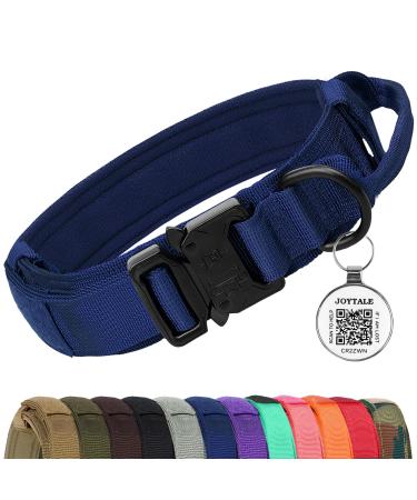 Joyal tactical dog collar |Dog collar with handle |Dog collar medium -sized dogs with QR code dog brand navy blue m n navy blue
