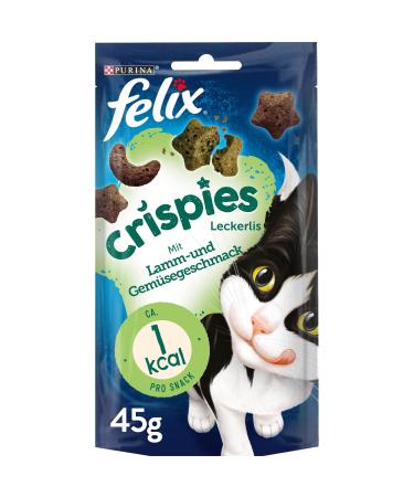 FELIX Crispies cat snack crunchy treats with lamb and vegetable flavour pack of 8 (8 x 45g) lamb and vegetable flavour