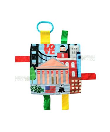 Baby Jack & Co 8x8  Learning Lovey Philadelphia Pennsylvania Tag Toys for Babies - Baby Crinkle Toys - Soft & Safe - Learn USA Cities and Shapes - Ideal Baby Toy & Gift BPA Free w/ Stroller Clip