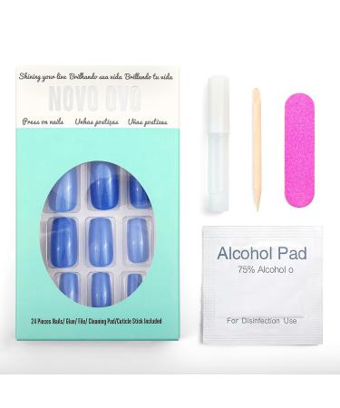 Buy Novo Ovo Blue Holographic Angular Press-On Nails - Small Artificial Fingernails with Glue for Easy Application | International Shipping Available - Buy Online on SooperMarket.com