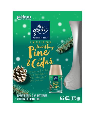Glade Automatic Spray Refill and Holder Kit Air Freshener for Home and Bathroom Twinkling Pine & Cedar 6.2 Oz