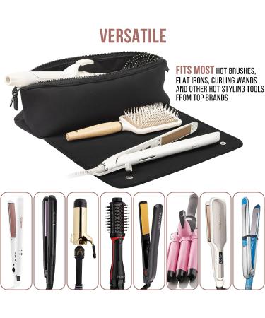 Portable Hair Tools Travel Bag & Heat Resistant Mat - Neoprene, Black | Organizer for Flat Irons, Straighteners, Curling Irons & Accessories - Buy Online on SooperMarket.com