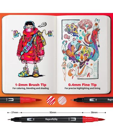Eglyenlky 100 Colors Dual Brush Pens Markers for Adult Coloring - Fine Tip and Brush Tip, Ideal for Drawing, Calligraphy, Sketching - Black Set - Buy Online on SooperMarket.com