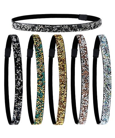 6 Pieces Glitter Headband Non-slip Felt Headband Rhinestone Headband Women's Fabric Headband Hairband for Sports and Yoga