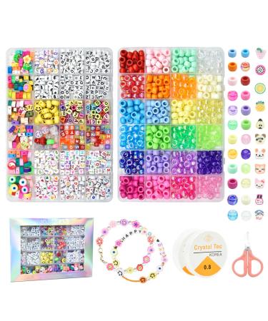 JOJANEAS Pony Beads Kit Bracelet Making Kit for Girls Beads for Bracelets Making Friendship Bracelet Kit Smile Face Beads for Kids Letter Beads for Jewelry Making Bracelet Beads