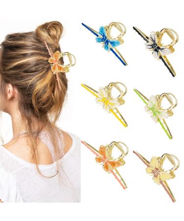 Whaline 6Pcs Butterfly Hair Claw Clips Large Non-Slip Strong Hair Claws Spring Butterfly Hair Clips Colorful Hair Claws Elegant Hair Accessory for Women Girls Long Thick Thin Curly Hair