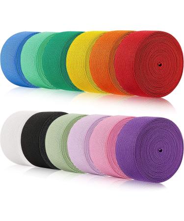 12 Rolls Colored Elastic Bands Fold Over Elastic Rope Elastic Cord Heavy Stretch Strap Elasticity Knit Flat Elastic Band for Sewing Crafts DIY  Bedspread  Cuff(Bright Colors 1 Inch x 26 Yard) Bright Color 1 Inch x 26 Yar...