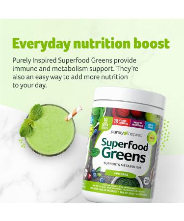 Purely Inspired Greens Powder Smoothie Mix | Purely Inspired Greens Powder Superfood | Super Greens Powder Organic | Fruit + Veggie Superfood Powder | Green Smoothie Powder 24 Servings ( Packaging May Vary ) - Buy Online on SooperMarket.com