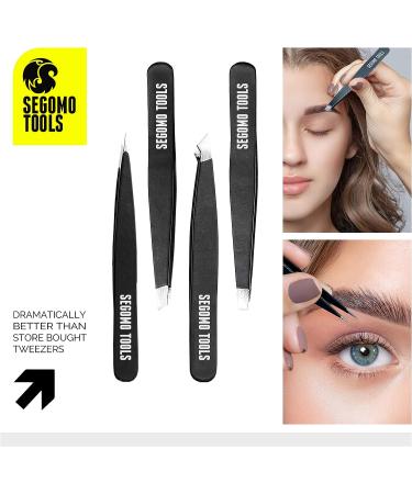 Segomo Tools 4 Piece Tweezer Set for Women - Precision Ingrown Hair Removal Kit with Flat, Angled, Slant & Pointed Tips - TW004 - Buy Online on SooperMarket.com