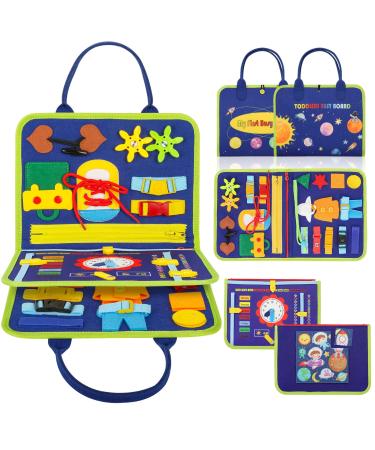 Fayogoo Busy Board for toddlers 3-layers Busy Board from 1 2 3 years Montessori Busy Board Activity Board Years Girl Young Motor Toys For Small Children Learn Basic Knowledge Blue