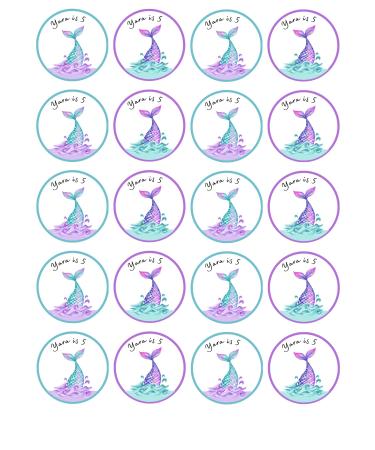 edible 20 x Mermaid Tail Birthday Personalised cupcake toppers uncut (wafer paper) Rice Paper