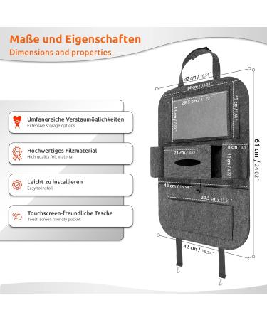 ECENCE 2x Car Seat Organizer | Felt Material | Back Seat Storage for Kids | 60cm/23.6in | Tablet Holder | Model 2.0 - Buy Online on SooperMarket.com