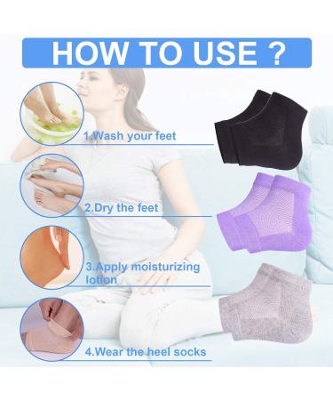 Vented Moisturizing Gel Heel Socks 3 Pairs Toeless Spa Sock for Foot Care Treatment Cracked Heels Dry Feet Foot Calluses (Black) - Buy Online on SooperMarket.com