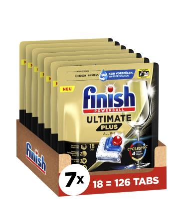 Finish Ultimate Plus dishwasher tabs - dishwasher flush for intensive cleaning fat residual power and shine - 126 tabs (7x18 tabs) 18 pieces (7 Pack)