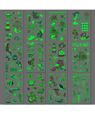 Tazimi Luminous Mermaid Temporary Tattoos for Kids - Glow Stickers Party Favor - 12 Sheets for Girls - Buy Online on SooperMarket.com
