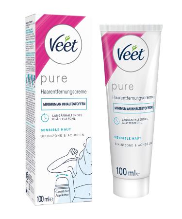 Veet pure hair removal cream - suitable for sensitive skin - application for bikini & armpits - 100 ml tube with arched applicator and spatula 100 ml (1 Pack)