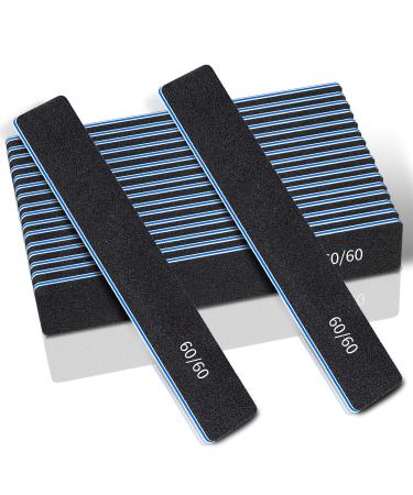 12 Pcs Professional Nail Files  60/60 Grit Nail Files for Acrylic Nails Gel Nails  Double Sided Emery Board for Nails  Reusable & Washable Coarse Nail File for Home and Salon Use 60/60 Grit for False Nails