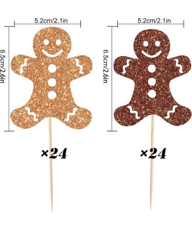 Whaline 48Pcs Christmas Cupcake Topper Glitter Brown Gingerbread Man Cupcake Picks Holiday Food Picks for Xmas Winter Cake Decoration - Buy Online on SooperMarket.com