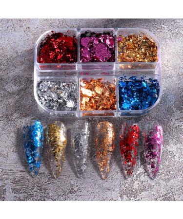 Gzmayuen Leaf Gold Nail Art Glitter Foil Flakes for Nail Decoration | 2 Boxes Golden Aluminum Foil Seedlettes - Buy Online on SooperMarket.com