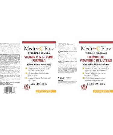 Medi-C Plus Vitamin C & L-Lysine with Calcium Powder 600 g Unflavoured Original Formula High Dose Vitamin C & L-Lysine Supports Cardiovascular Health and Immune Function Helps Reduce the Recurrence of Cold Sores - Buy Online on SooperMarket.com