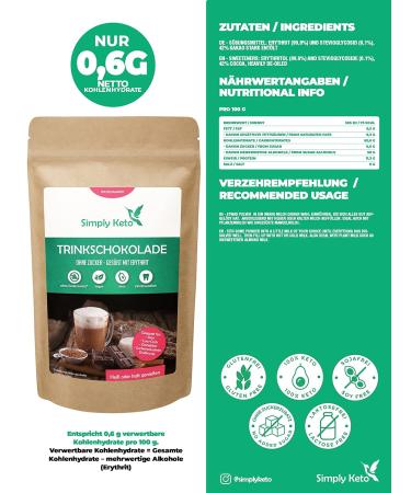 Simply Keto Drinking Chocolate - Sugar-Free Classic 700g | Low Carb Hot & Iced Cocoa - 42% Cocoa Erythrit & Stevia Sweetened - Buy Online on SooperMarket.com