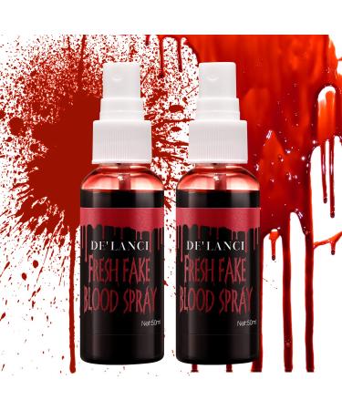 2 PSC Washable Fake Blood Spray Halloween Fake Blood Splatter  DE'LANCI Liquid Blood for Clothes Skin and Eye Drops Squirt Fake Blood Makeup for Vampire Monster Zombie Bride and Costumes 100g(3.53 Oz)