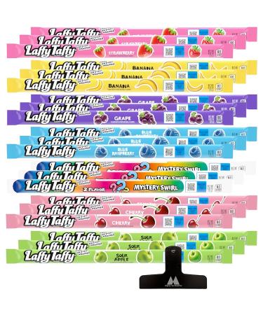 Laffy Taffy Ropes Variety Pack - 21 Pack (3 of each flavor) - 7 Flavors - Strawberry Banana Grape Blue Raspberry Mystery Swirl Cherry Sour Apple Taffy Candy - With Mighty Merchandise Bag Clip .81 Ounce (Pack of 21)