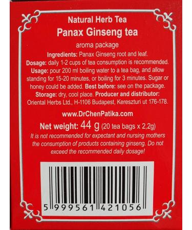 Dr Chen Panax Ginseng Natural Herbal Tea Traditional Root and Leaf Blend 20 Teabags - Buy Online on SooperMarket.com