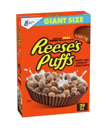 Reese's Puffs Chocolatey Peanut Butter Cereal, Kids Breakfast Cereal Made With Whole Grain Corn, 29 oz Giant Size Box 29 Ounce (Pack of 1)