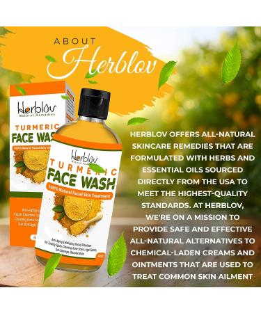 Herblov Turmeric Face Wash 4oz - Natural Anti Aging Exfoliating Cleanser for Acne Scars & Sun Damage - Buy Online on SooperMarket.com