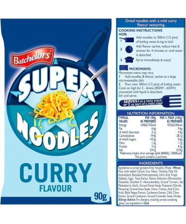 Bachelors Super Noodles Instant Snack Variety Pack: Bacon Chicken BBQ Beef and Curry Flavour 90g Each bundled with Reusable Bamboo Chopsticks - Buy Online on SooperMarket.com