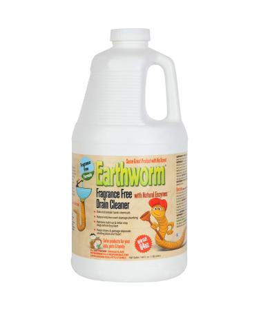 Earthworm Fragrance Free Drain Cleaner - Drain Opener - Natural Enzymes, Environmentally Responsible, Safer for Pets and Kids - 1 Half Gallon, 64 oz