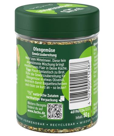 Fuchs Gourmet Spice Selection Mediterran - Vegan Oven Vegetable Spice Mixture with Selected Herbs 50g - Refillable Seasoning for Bread & Veggies - Buy Online on SooperMarket.com