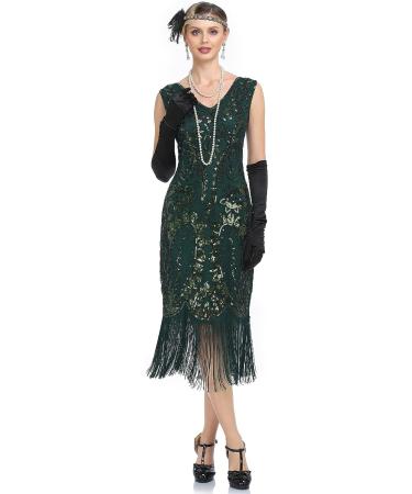 Kayamiya Women's 1920s Flapper Dress Sequin Fringed Paisley V-Neck Great Gatsby Costume Green - Medium - Buy Online on SooperMarket.com