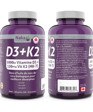 Naka Platinum Vitamin D (1000 IU) + Vitamin K2 (120 mcg) (300 Count (Pack of 1)) - Buy Online on SooperMarket.com