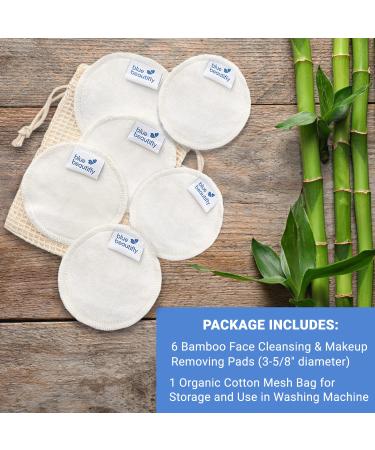 Blue Beautifly Eco-Friendly Bamboo Face Pads - Sustainable Soft Washable & Reusable | Pack of 6 with Cotton Bag - Buy Online on SooperMarket.com