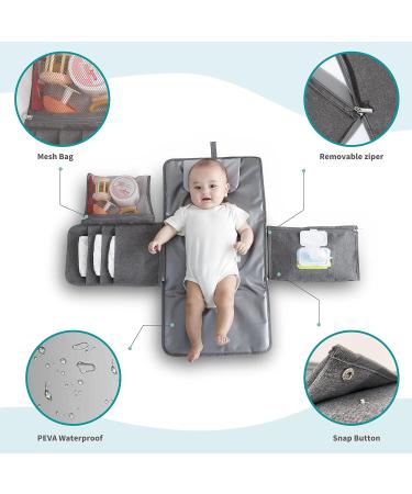 JanYoo Baby Portable Changing Pad with Wipes Pocket - Waterproof Travel Mat in Grey - Buy Online on SooperMarket.com