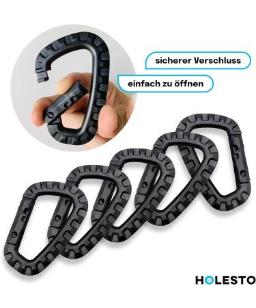 Holesto Plastic Carabiner Set - Tactical Black D-Shape Hooks for Outdoor - Durable ABS - 5-Pack - Buy Online on SooperMarket.com
