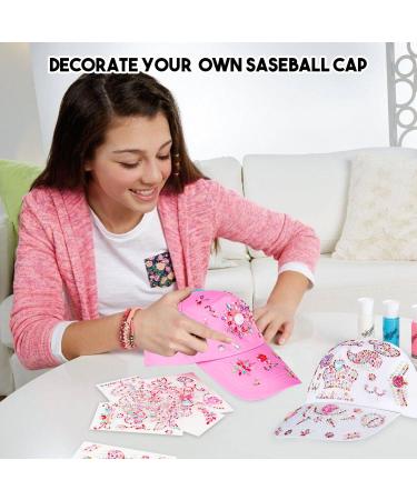 Personalized DIY Baseball Cap Set for Girls - Adjustable Glittering Sun Hat with 8 Leaves Stones - Buy Online on SooperMarket.com