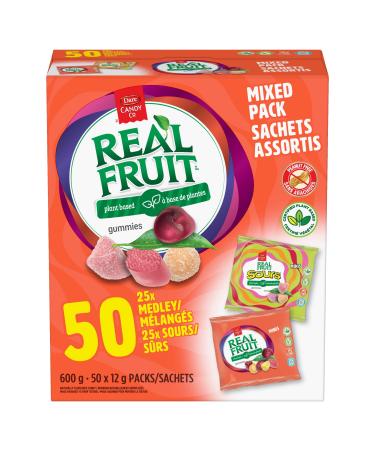 REALFRUIT Mixed Medley & Sours Summerfruit Burst Minis - Fruit Flavoured Plant Based Gummies in Portion Packs for Halloween School Lunch Box Treats Office Pantry Snacks and On the Go 50 x 12g Pack