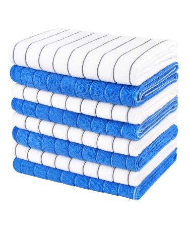 AIDEA Dish Towels-8Pack, 18x26, Super Soft and Absorbent, Multi-Purpose Microfiber Kitchen Towels for Home, Kitchen-White/Blue White/Blue 18x26 Inch (Pack of 8)