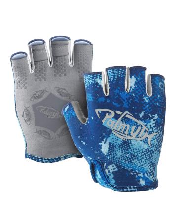 Palmyth Stubby UV Fishing Gloves Sun Protection Fingerless Glove Men Women UPF 50+ SPF for Kayaking, Paddling, Canoeing, Rowing, Driving Blue Camo Medium