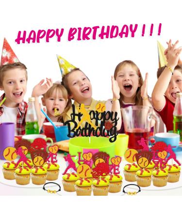 Softball Birthday Decorations Happy Birthday Banner Softball Cake Cupcake Toppers Girl's Bracelet Fastpitch Pitcher Baseball Sport Player Theme for Women Girl Boy Birthday Party Supplies - Buy Online on SooperMarket.com
