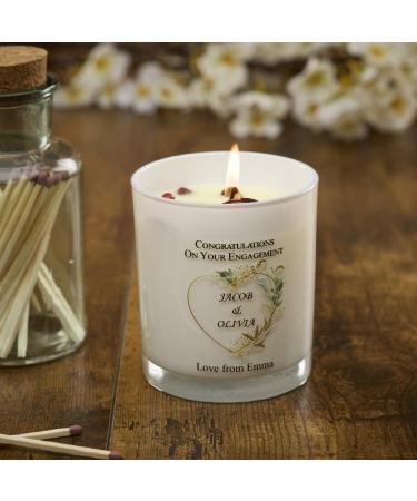 Personalised Candle Gift for Engagement Couple with Gold Leaf Heart (Lavender)